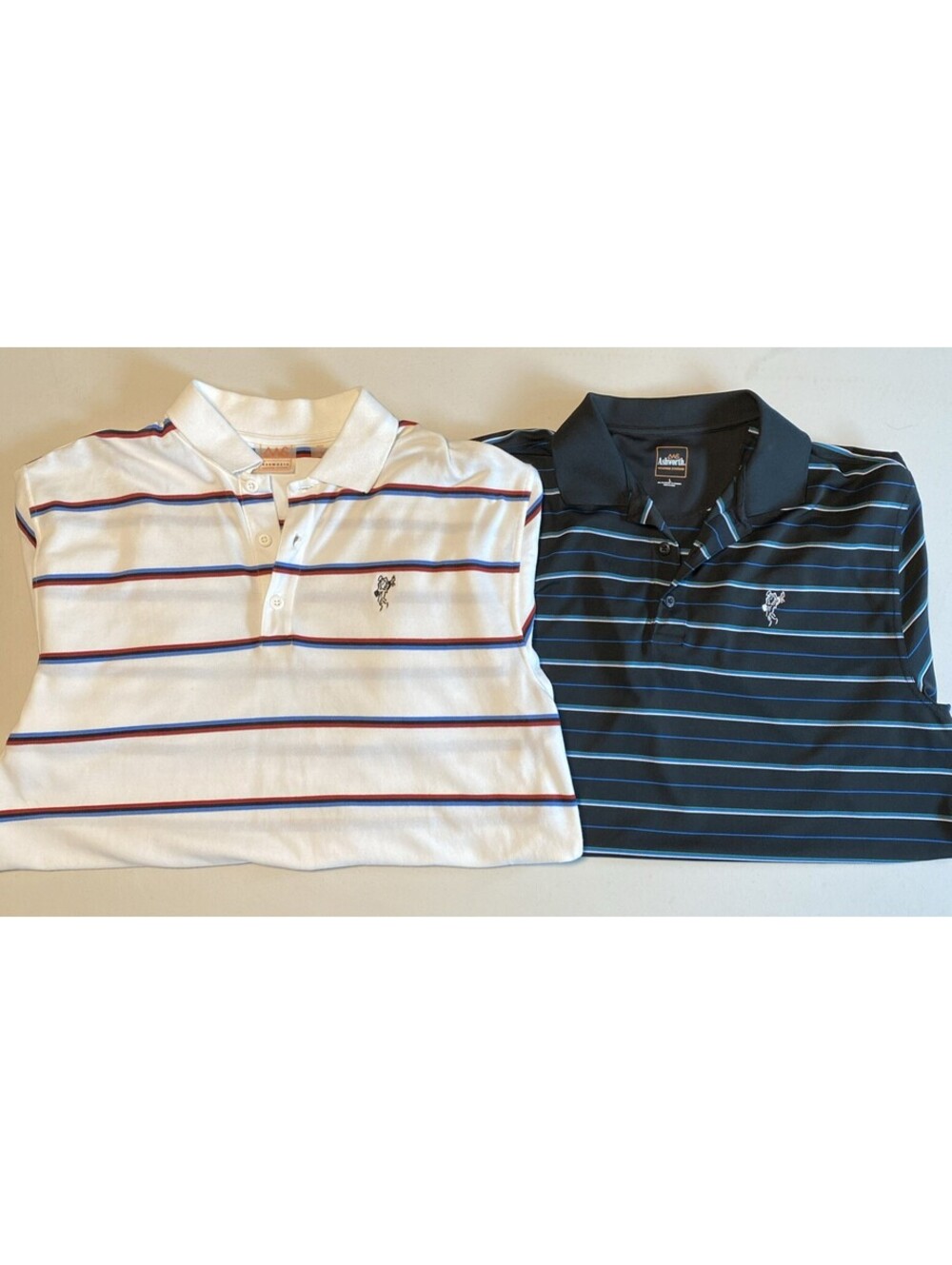 Ashworth Golf Polo Lot Of 2 Men’s L Weather Systems Striped Great Cond